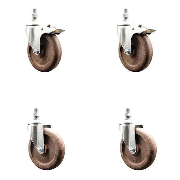 Service Caster 5 Inch 316SS High Temp Glass Filled Nylon 3/8 Inch Stem Caster Lock Brake, 2PK SS316TSTTL20S514-GFNSHT-381615-2-S2 - main